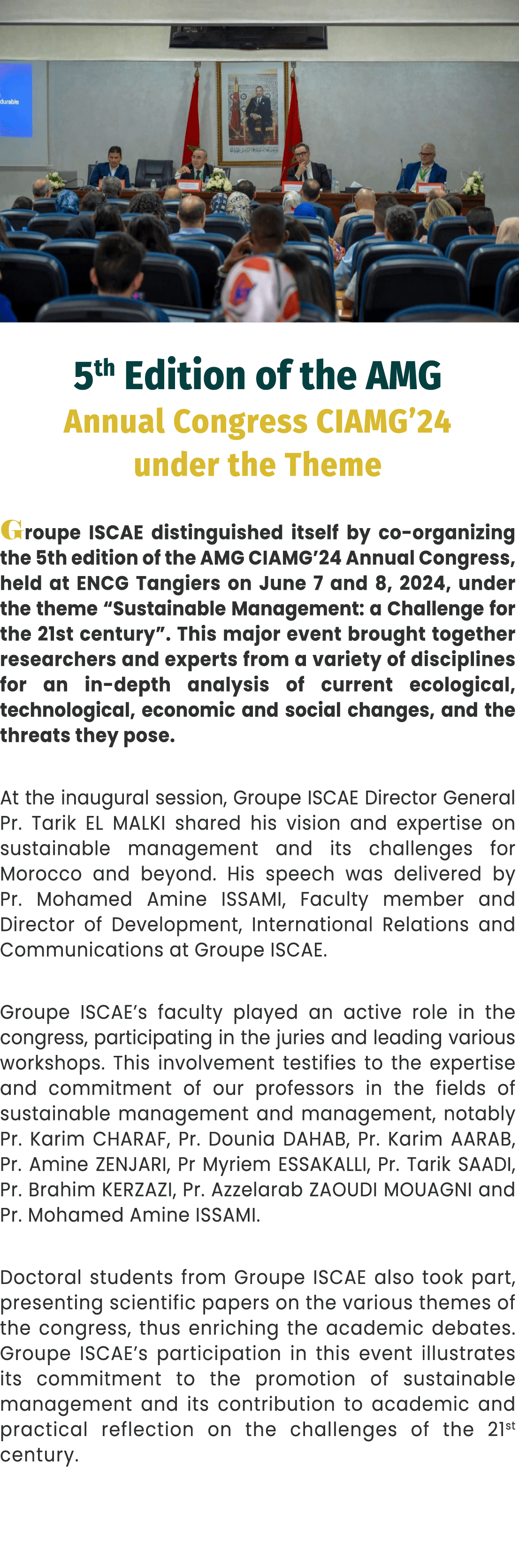 ￼ 5th Edition of the AMG Annual Congress CIAMG’24 under the Theme Groupe ISCAE distinguished itself by co organizing ...
