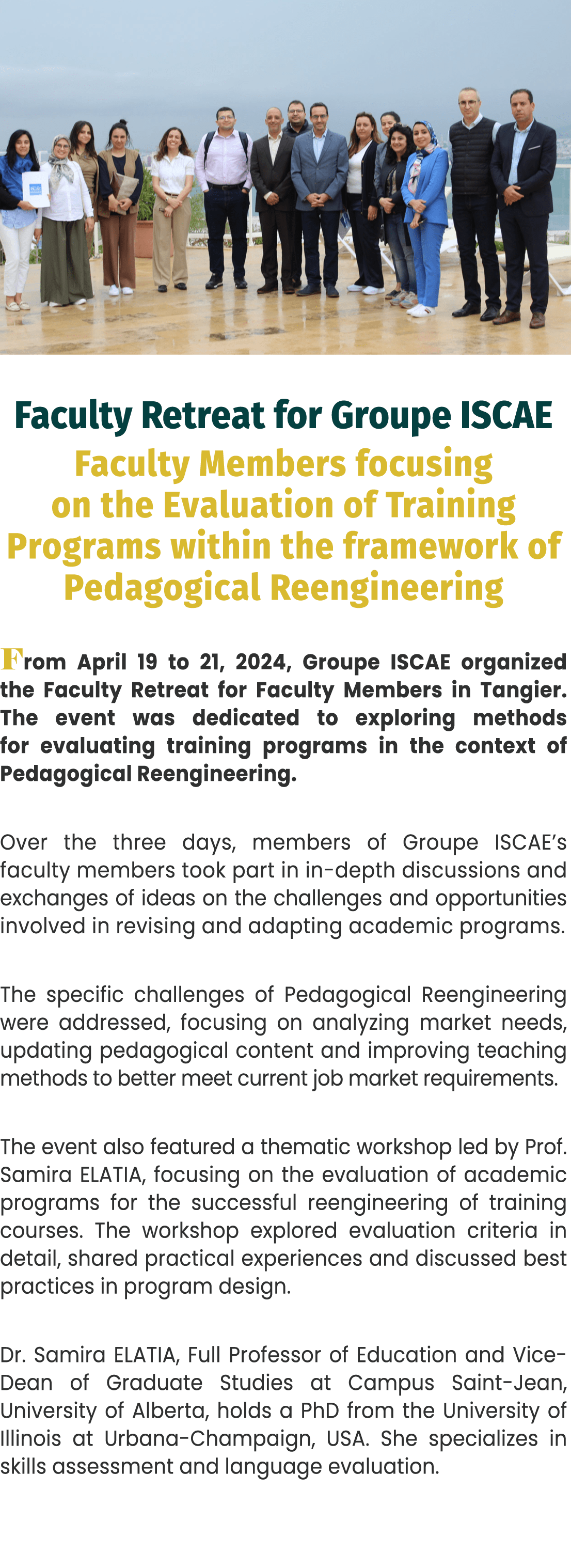 ￼ Faculty Retreat for Groupe ISCAE Faculty Members focusing on the Evaluation of Training Programs within the framewo...