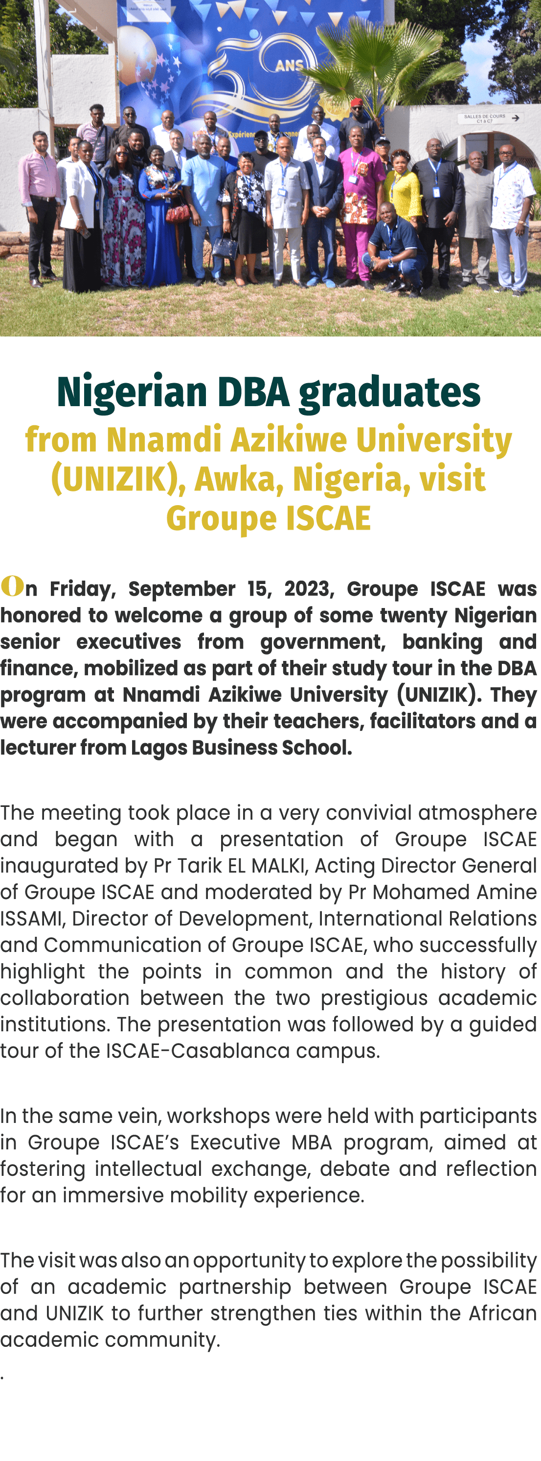 ￼ Nigerian DBA graduates from Nnamdi Azikiwe University (UNIZIK), Awka, Nigeria, visit Groupe ISCAE On Friday, Septem...