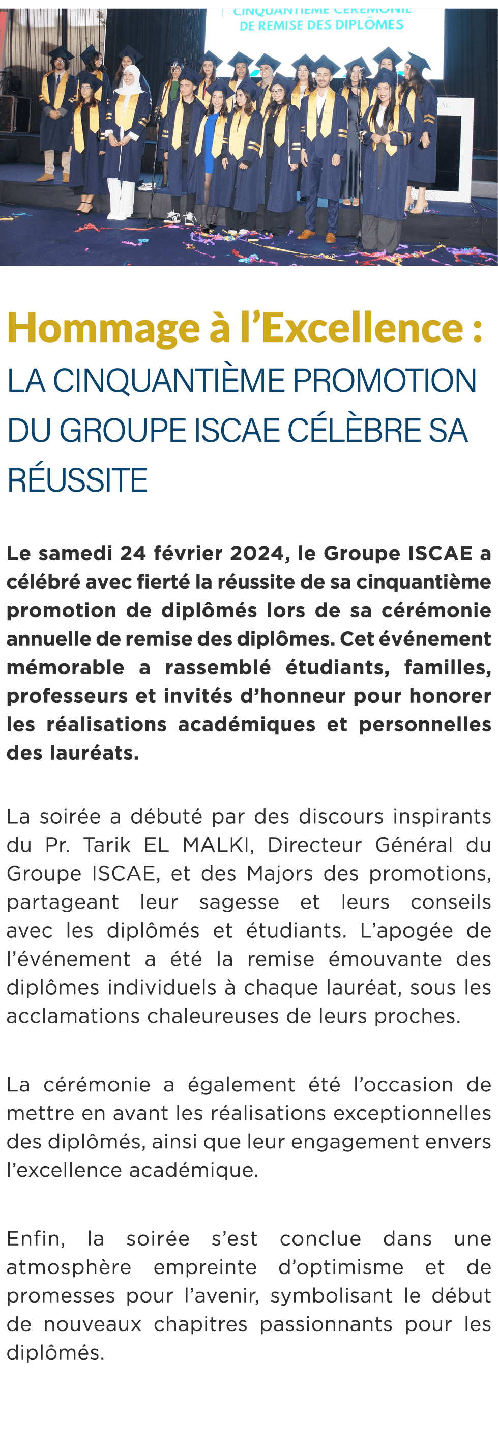  ￼ Hommage  l’Excellence : La cinquanti me promotion du Groupe ISCAE C l bre sa R ussite Le samedi 24 f vrier 2024, ...