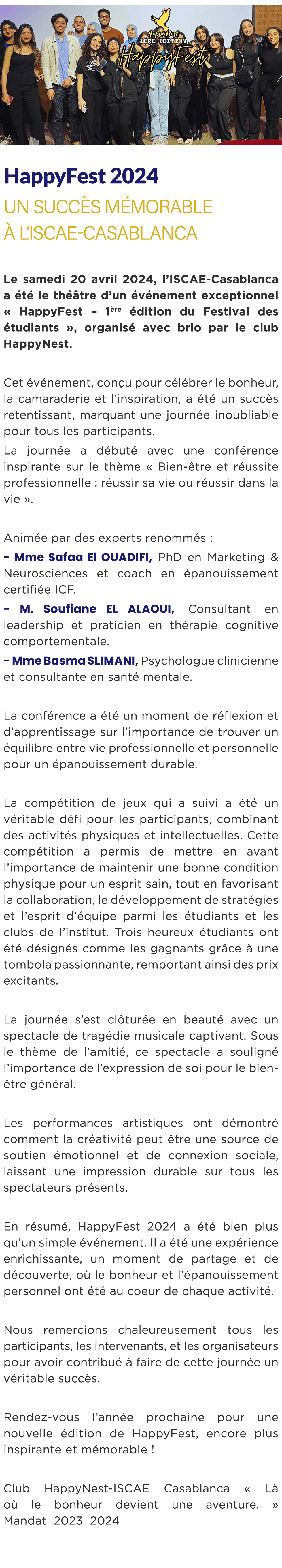  ￼ HappyFest 2024 Un Succ s M morable  l’ISCAE Casablanca Le samedi 20 avril 2024, l’ISCAE Casablanca a  t  le th  t...