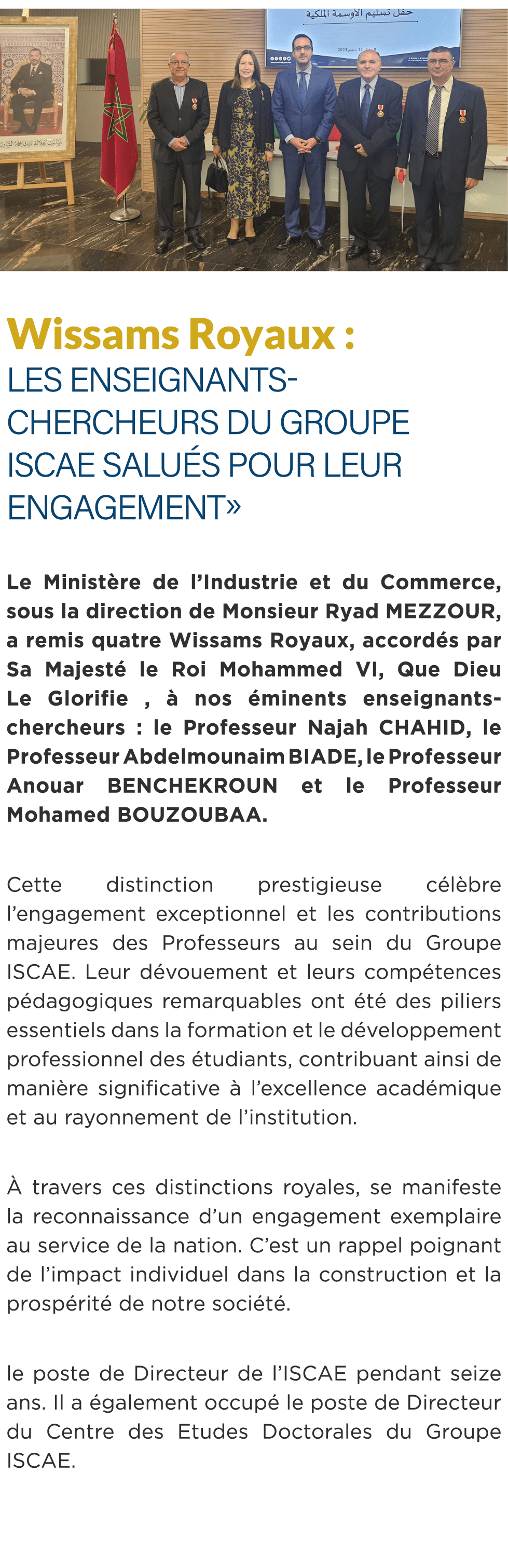  ￼ Wissams Royaux : Les Enseignants Chercheurs du Groupe ISCAE salu s pour leur Engagement» Le Minist re de l’Industr...