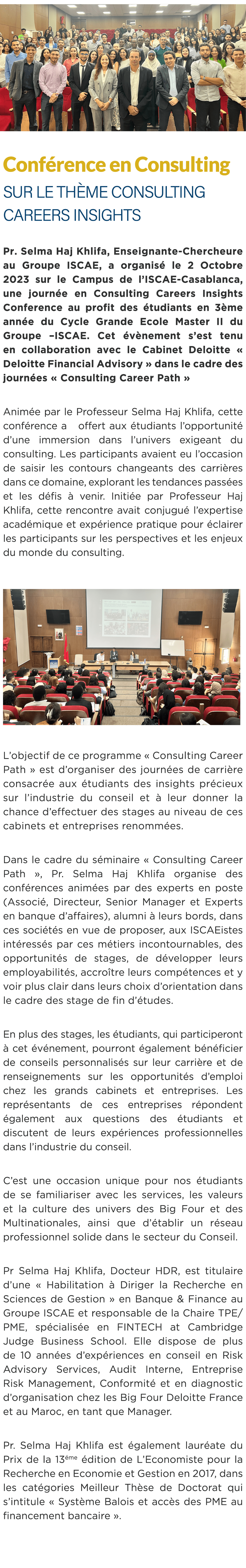  ￼ Conf rence en Consulting sur le th me Consulting Careers Insights Pr. Selma Haj Khlifa, Enseignante Chercheure au ...