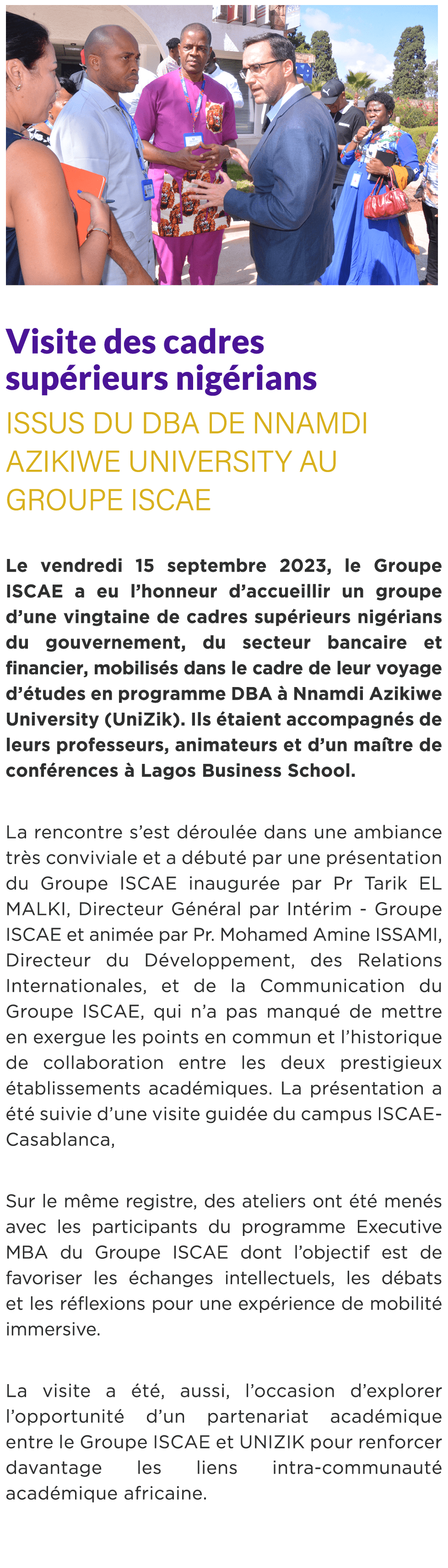  ￼ Visite des cadres sup rieurs nig rians issus du DBA de Nnamdi Azikiwe University au Groupe ISCAE Le vendredi 15 se...