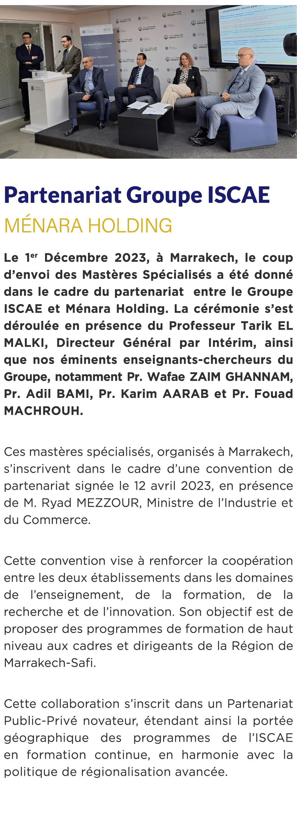  ￼ Partenariat Groupe ISCAE M nara Holding Le 1er D cembre 2023,  Marrakech, le coup d’envoi des Mast res Sp cialis ...