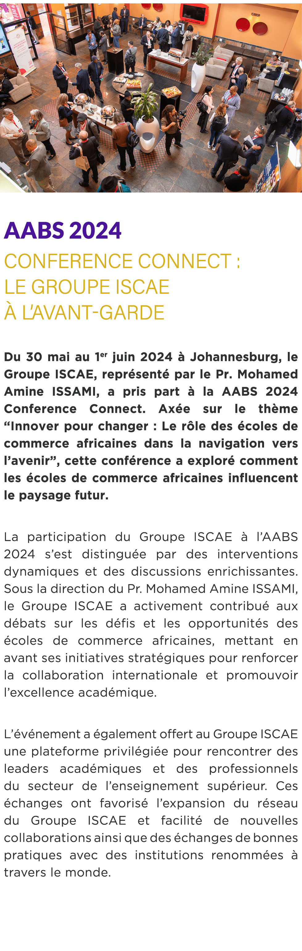  ￼ AABS 2024 Conference Connect : Le Groupe ISCAE  l’avant garde Du 30 mai au 1er juin 2024   Johannesburg, le Group...