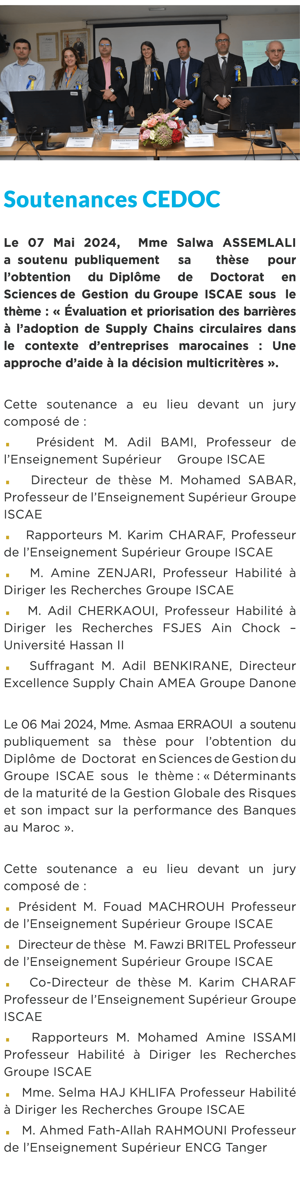  ￼ Soutenances CEDOC Le 07 Mai 2024, Mme Salwa ASSEMLALI a soutenu publiquement sa th se pour l’obtention du Dipl me ...