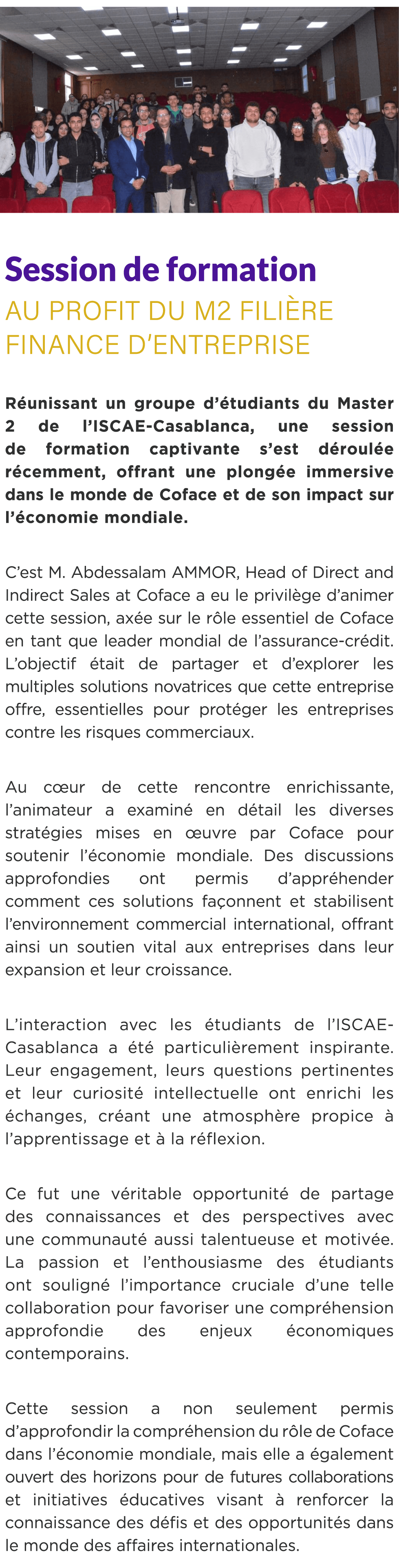  ￼ Session de formation au Profit du M2 fili re finance d’entreprise R unissant un groupe d’ tudiants du Master 2 de ...