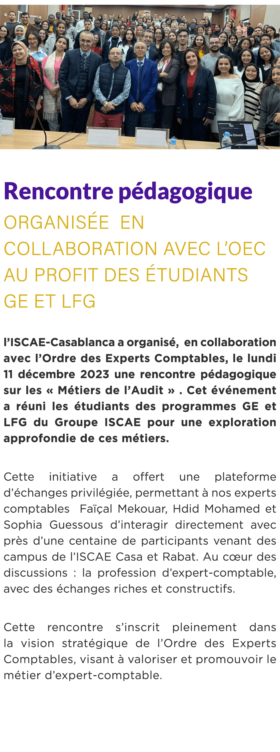  ￼ Rencontre p dagogique Organis e en collaboration avec l’OEC au profit des tudiants GE et LFG l’ISCAE Casablanca a...