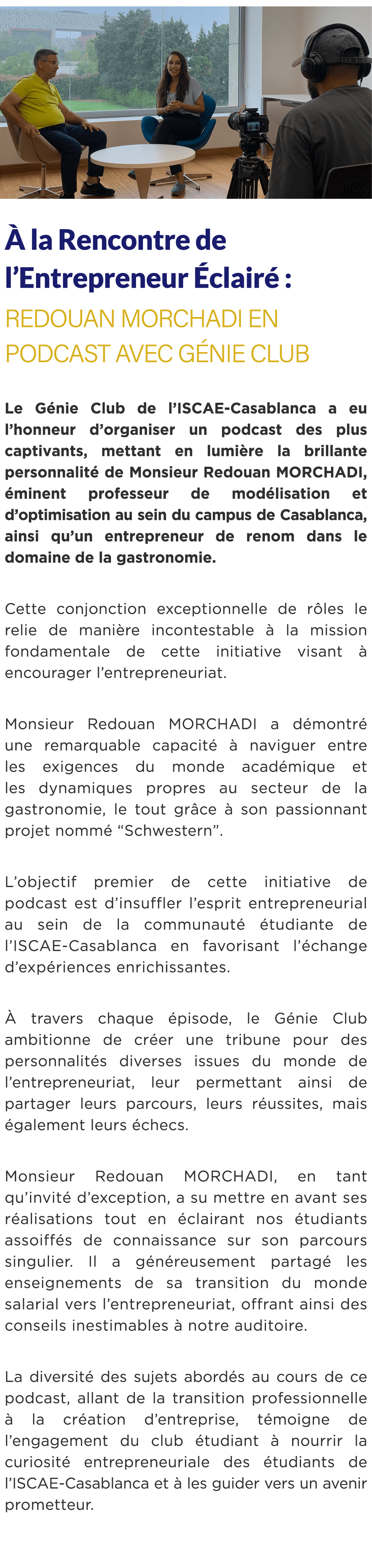  ￼  la Rencontre de l’Entrepreneur  clair  : Redouan MORCHADI en Podcast avec G nie Club Le G nie Club de l’ISCAE Ca...