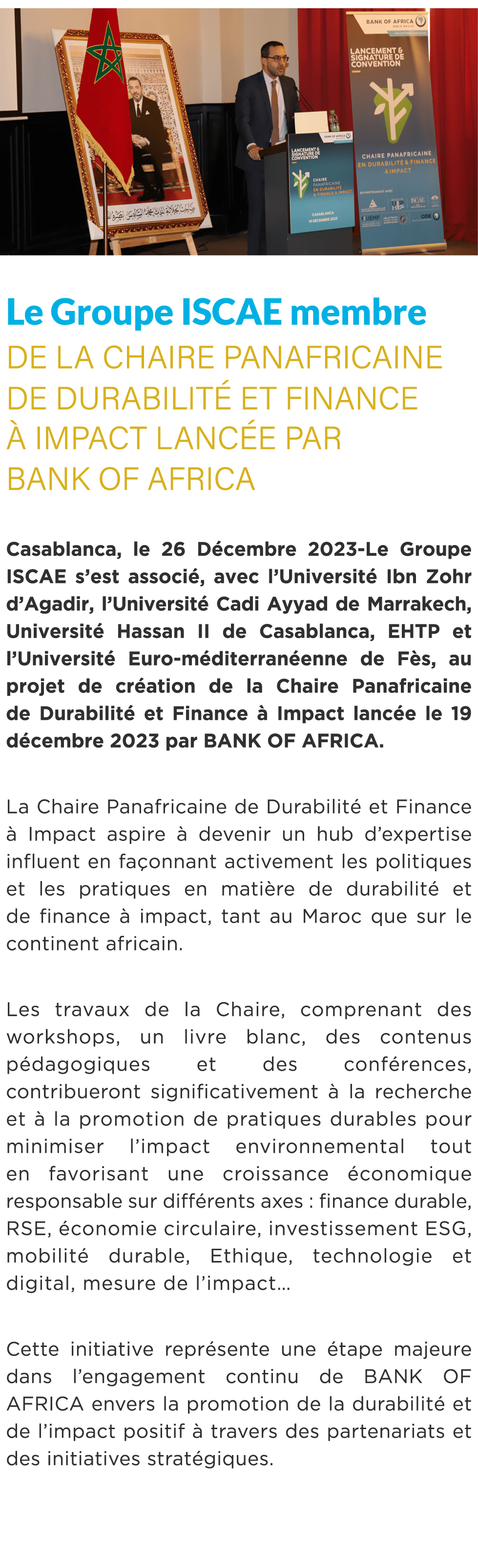  ￼ Le Groupe ISCAE membre de la Chaire Panafricaine de Durabilit et Finance   Impact lanc e par BANK OF AFRICA Casab...