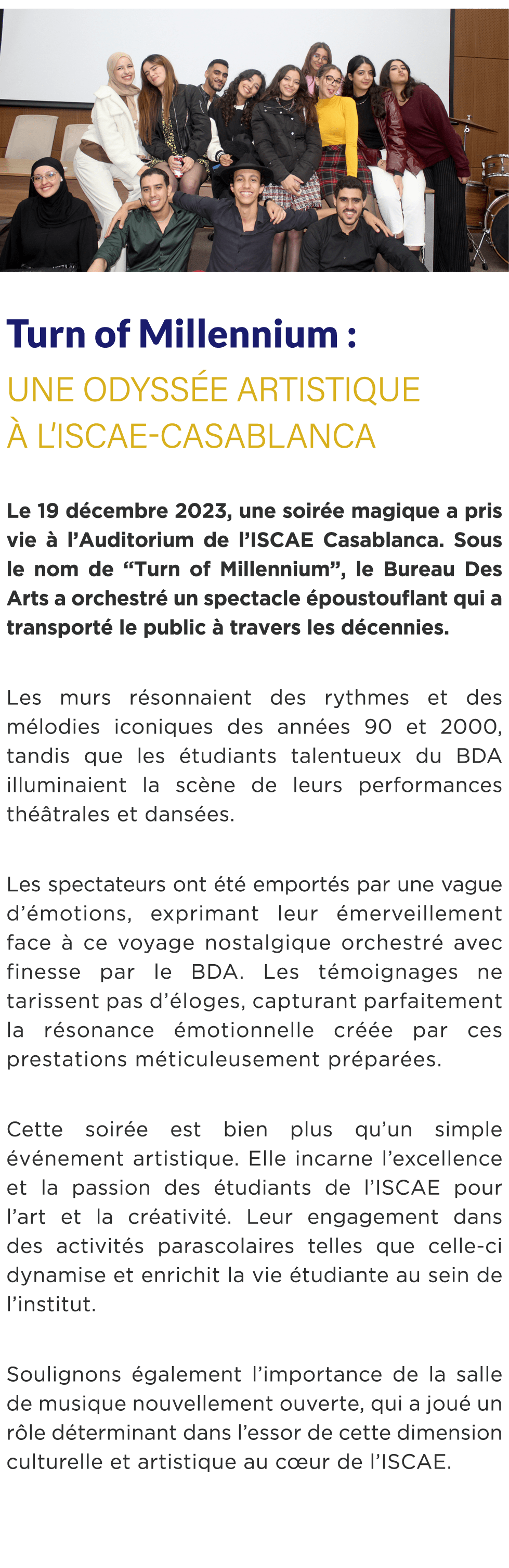  ￼ Turn of Millennium : Une Odyss e Artistique  l’ISCAE Casablanca Le 19 d cembre 2023, une soir e magique a pris vi...